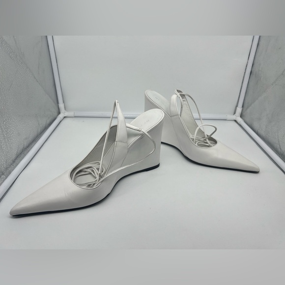 BY FAR Vaughn White Nappa Leather Wedge Gladiator Lace Up Pointed Heels sz 40 - Picture 10 of 13